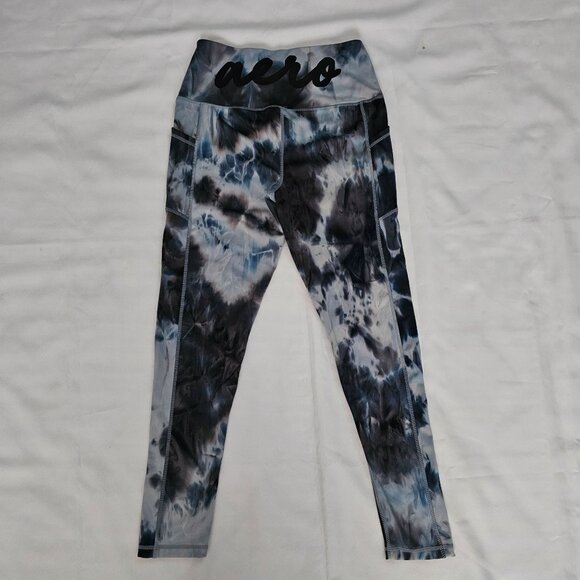 Aeropostale Sport Women's Black/White/Blue Tie Dye Print Leggings Size L/G - Picture 5 of 13